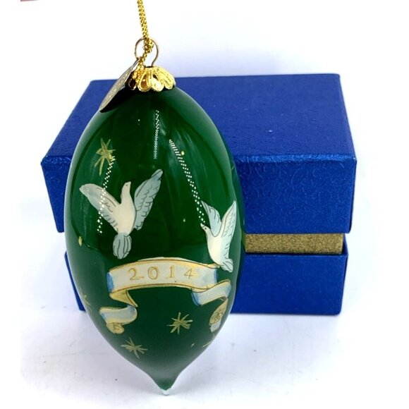 Vintage Pier 1 Li Bien Christmas Ornament Reverse Painted Angel Green 2014 Boxed - Picture 3 of 6